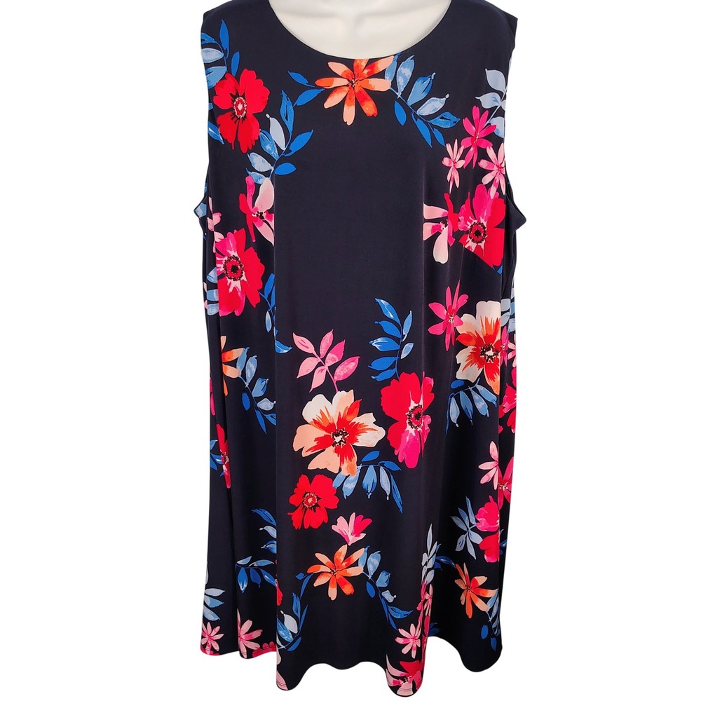 J Howard Navy‎ Blue Floral Sleeveless Shift Dress Plus Size 18W Keyhole Back